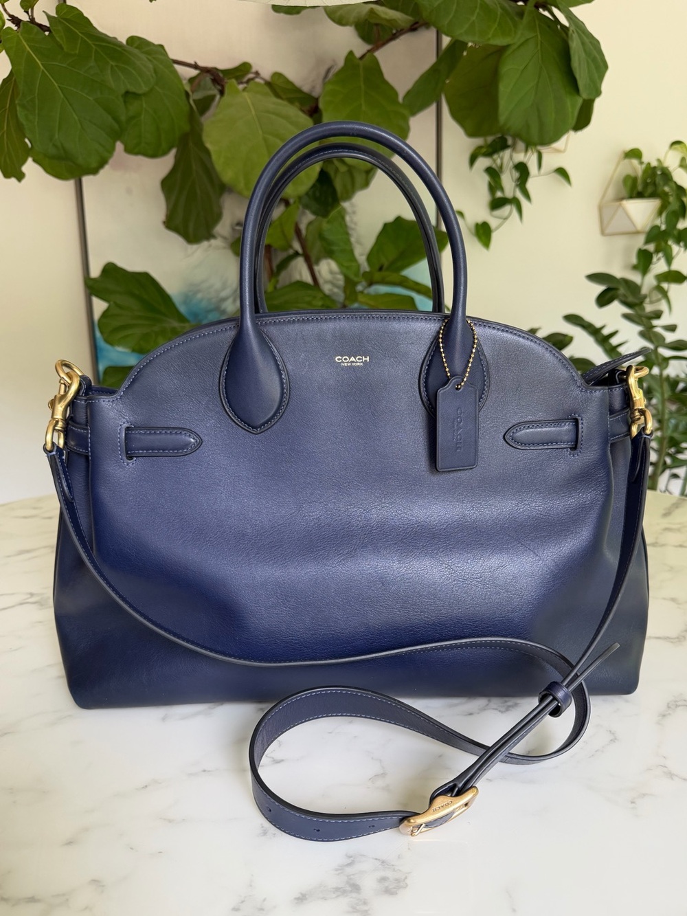 Coach Soft Empire Carryall Bag 40 Burnished Navy Blue XL Crossbody Satchel CW616 - Picture 16 of 16